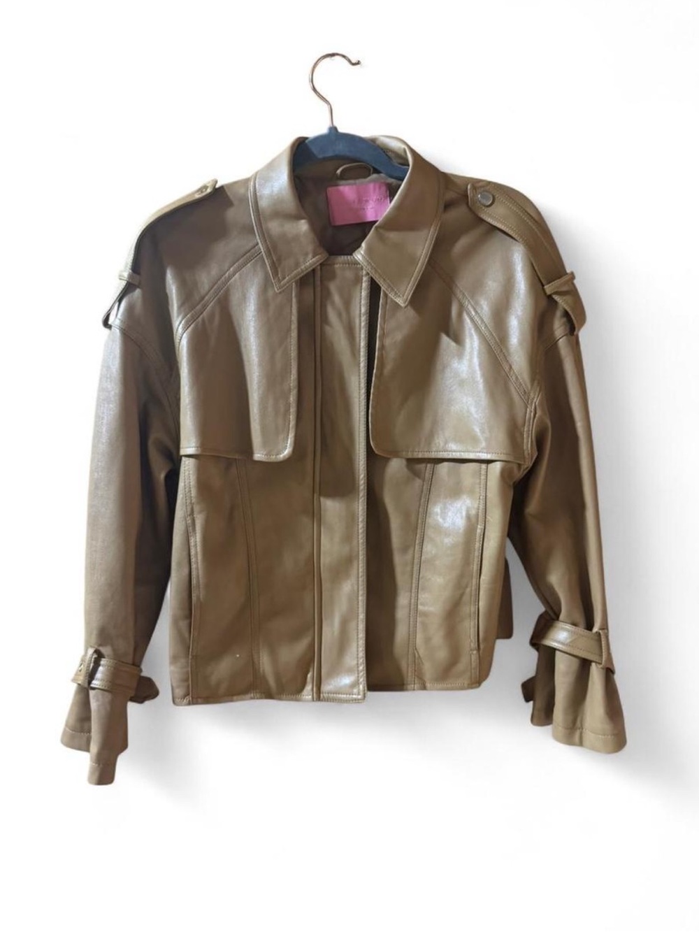 Azalea Wang Cropped Faux Leather Jacket Camel Moto Zip Size M
